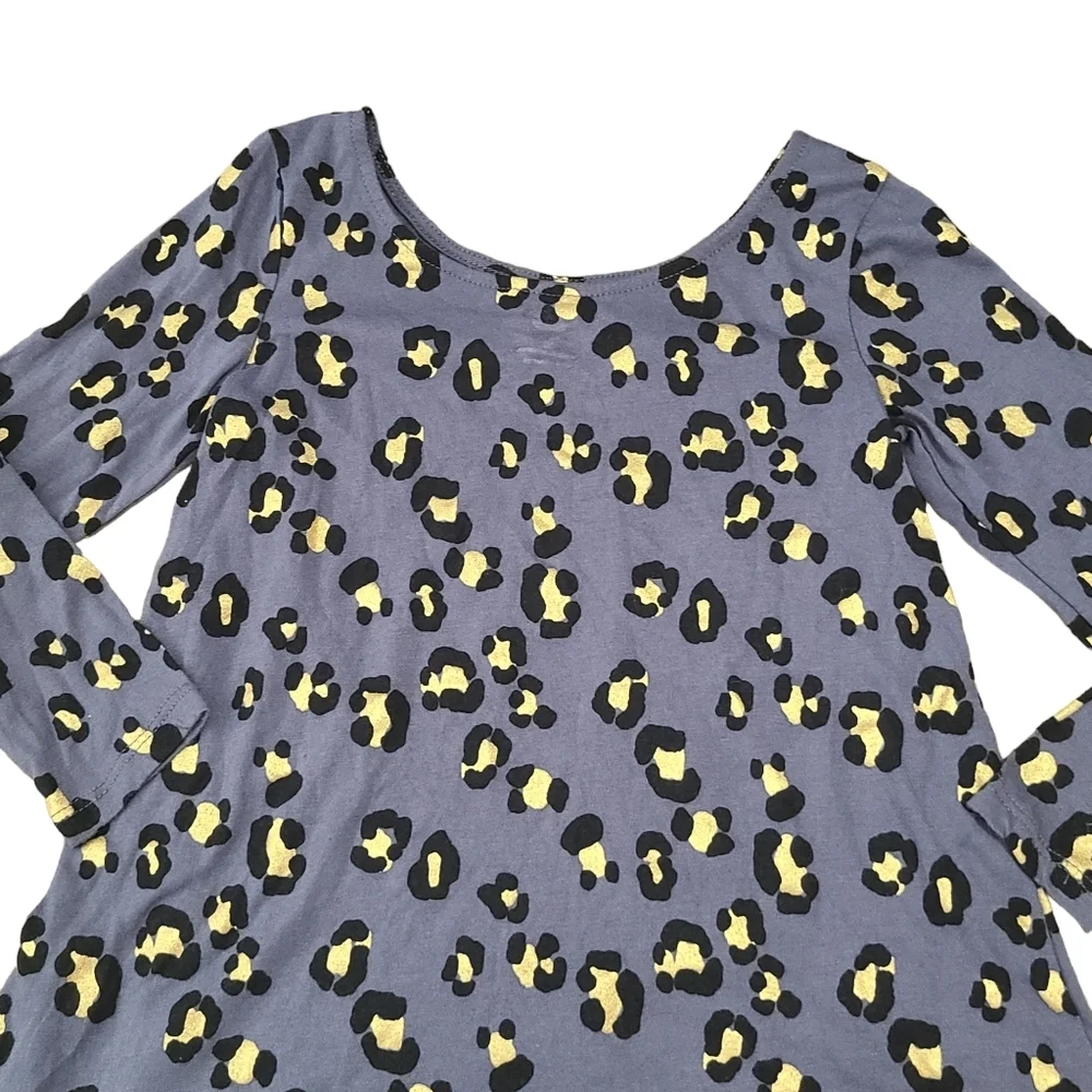 Old Navy Girls XS 5 Gray Gold Leopard Pattern Long Sleeve High Low Blouse